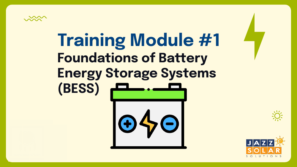 Module 1 title slide with a large battery icon and lightning bolt on a cream background