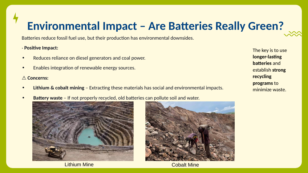 Photographs of an open-pit lithium mine and a cobalt mine side by side.