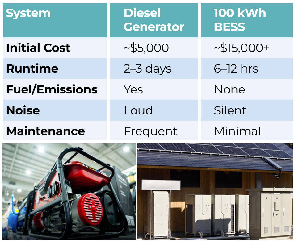 Cost of a BESS vs. Fuel Generator