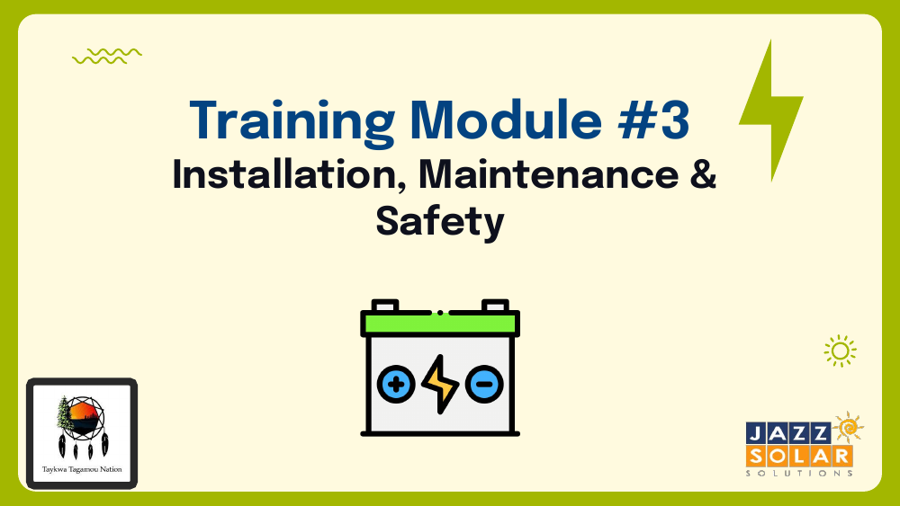 Module 3 title slide with a large battery icon and partner logos