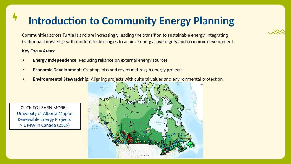 Map of Canada showing Indigenous and community renewable energy projects across the country.