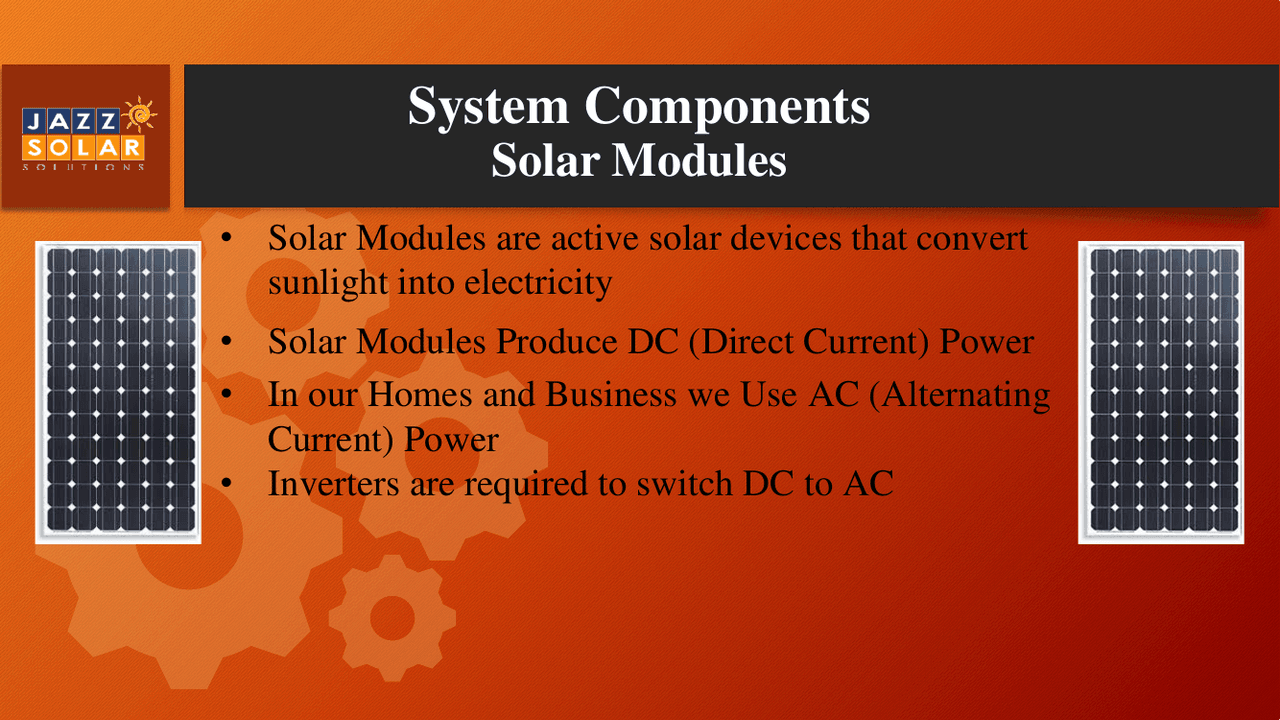 Photographs of dark blue monocrystalline solar panels, representing the DC side of a solar installation.