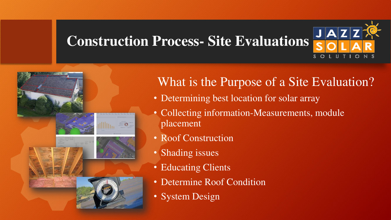 Site evaluation photos of roof, measurements and attic trusses.