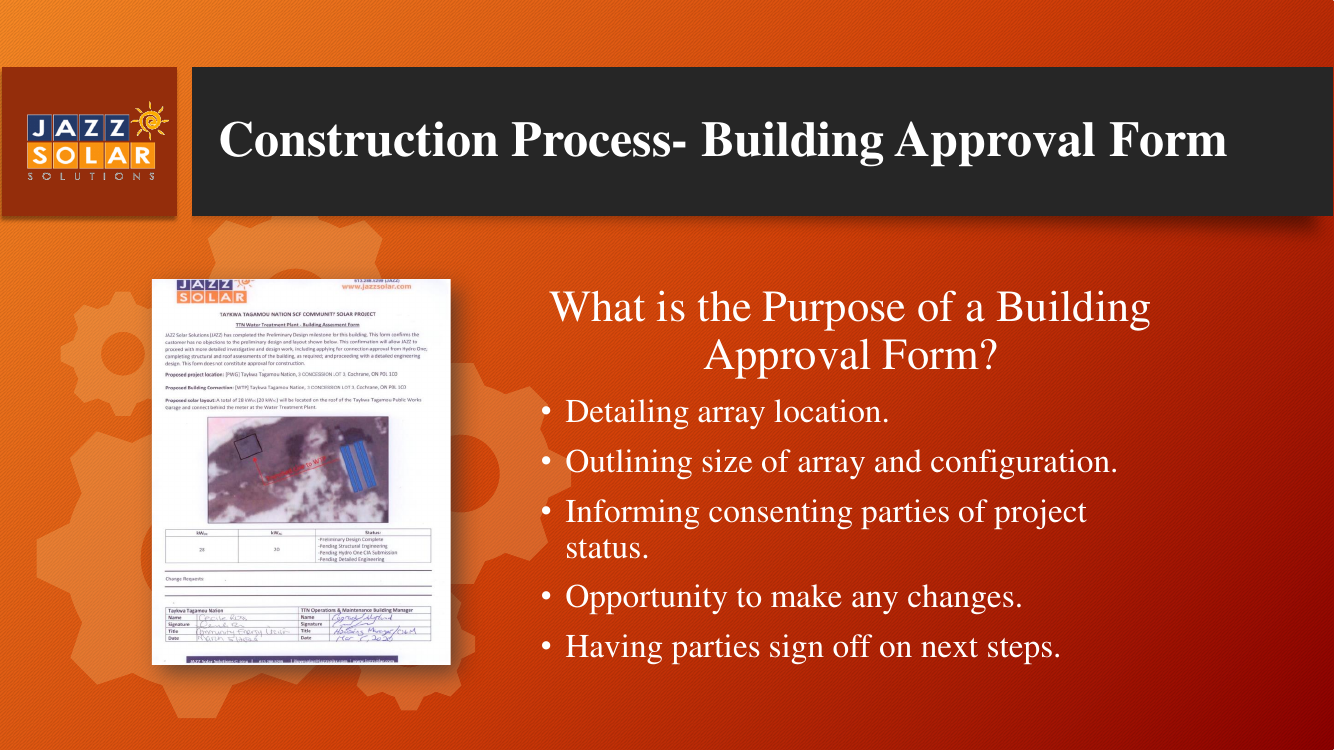 Example JAZZ Solar building approval form.
