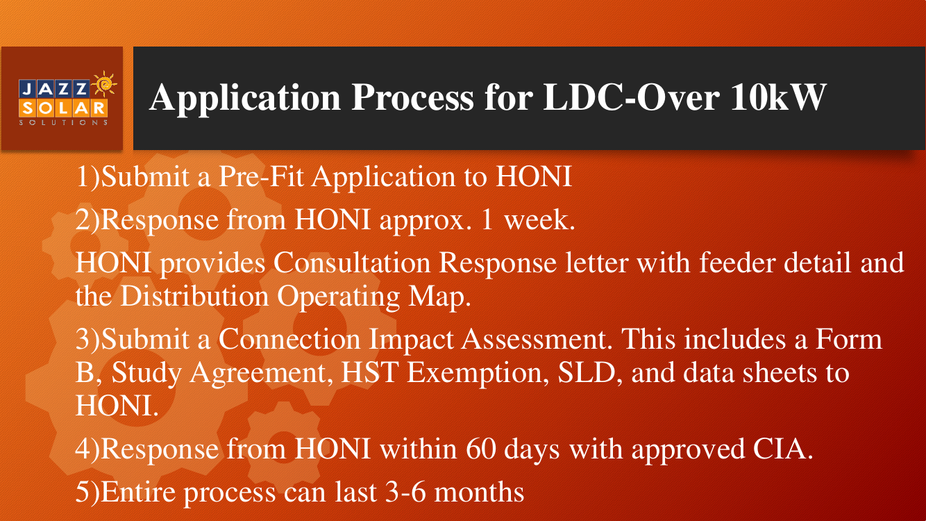 Five-step Pre-Fit application and Connection Impact Assessment process for systems over 10 kW.