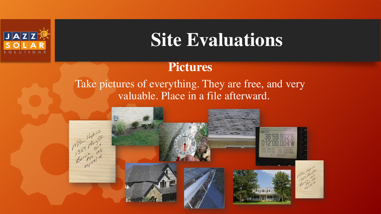 Photo collage of site notes, the house, the property, and surroundings