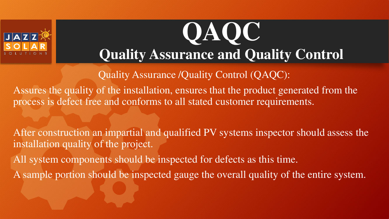 Slide defining QAQC and inspection responsibilities