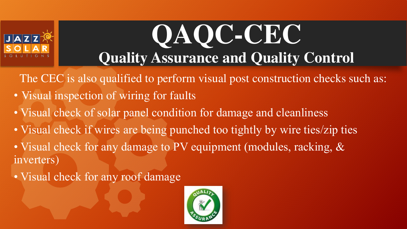 List of visual post-construction checks a CEC inspector performs