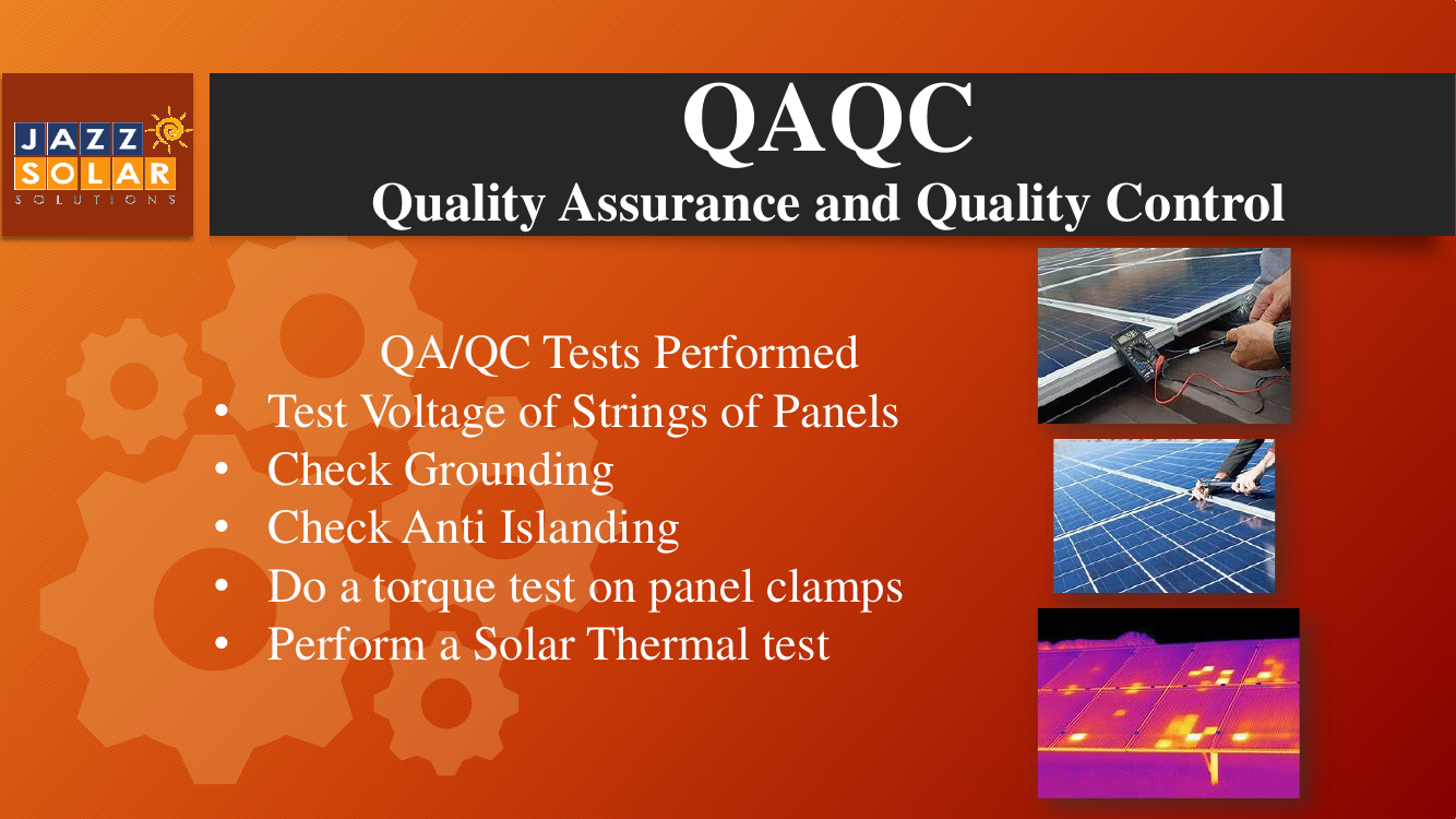 Slide listing QAQC tests with clamp and thermal imaging photos