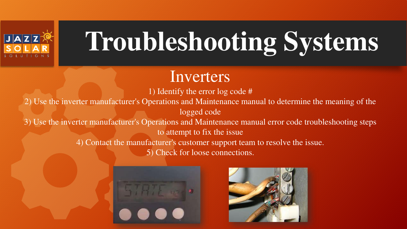 Inverter LCD display and a photo of inverter wiring and connections.