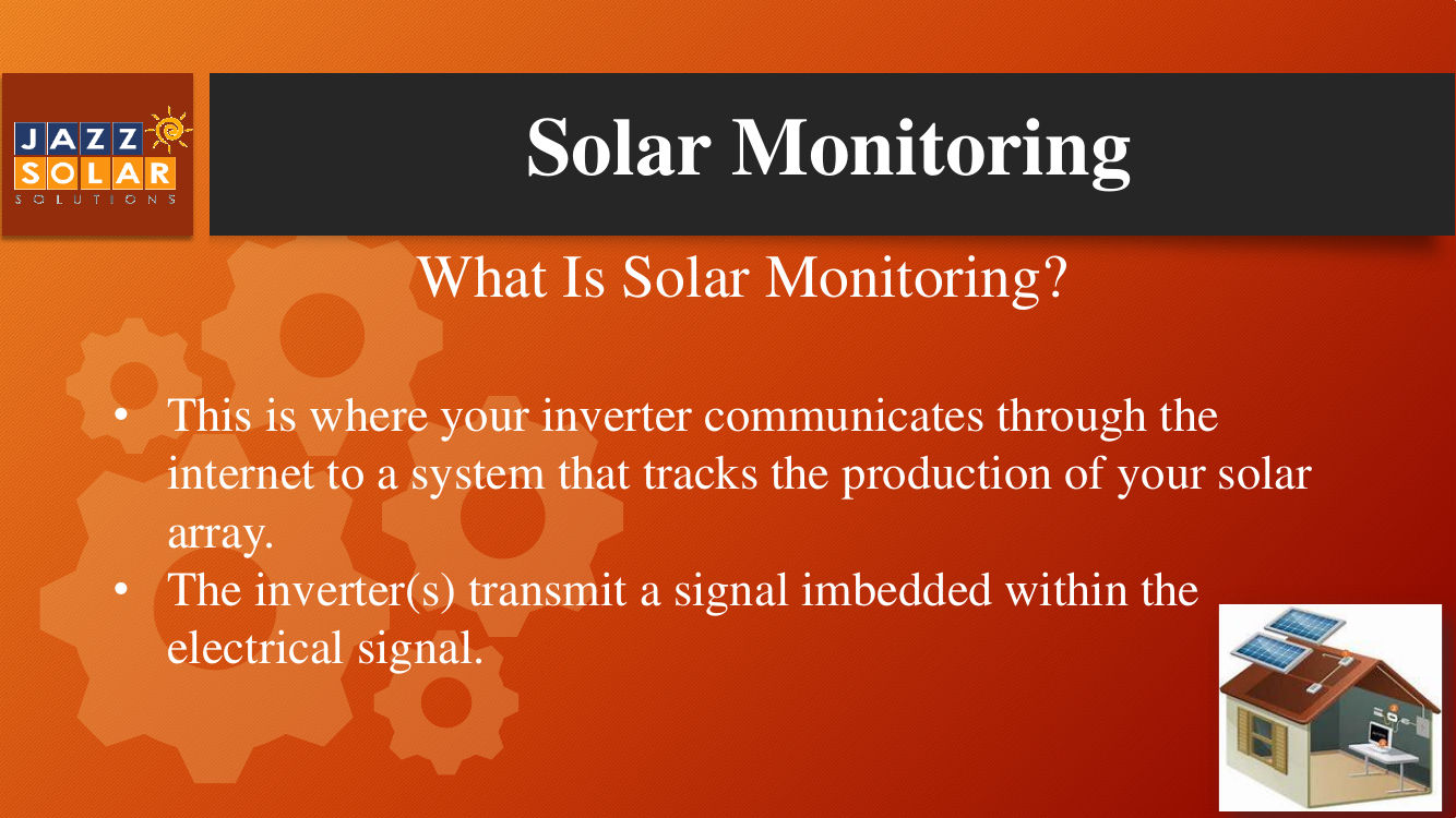 Slide explaining how inverters communicate production data, with a house and rooftop solar illustration.
