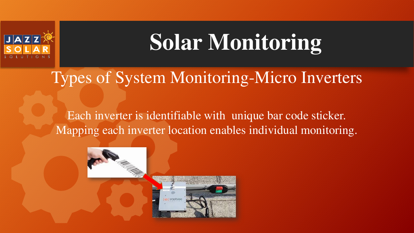 Close-up of a micro inverter and its unique bar-code identification sticker.