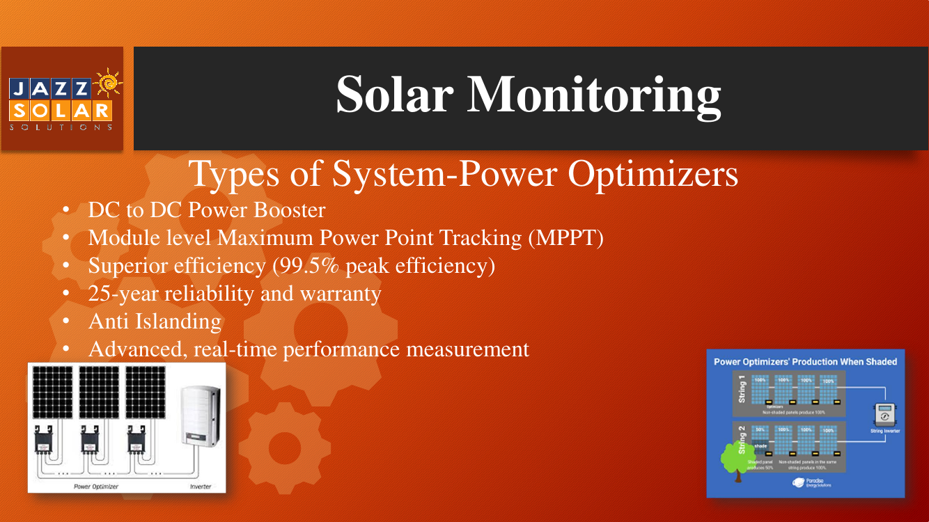 Power optimizer hardware beside a system diagram and a list of optimizer features.